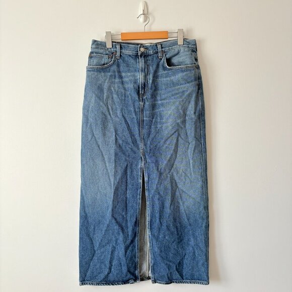 Agolde Leif Denim Slung Maxi Skirt Front Slit Size 27 - Picture 9 of 13